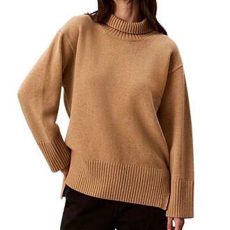 Calvin Klein Maglione Dolcevita in Lana Lux - - Knitwear - Donna - Marrone - XS