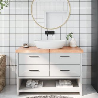 Berkfield Home Bathroom Countertop Light Brown 120x60x(2-6)cm Treated Solid Wood