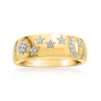 Ross-Simons Diamond Moon and Star Ring in 18kt Gold Over Sterling