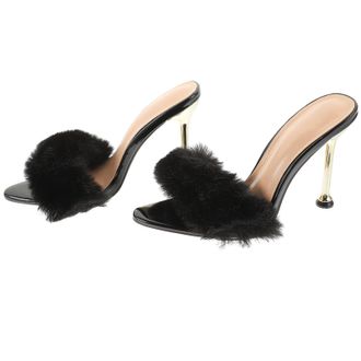 Supvox Design High-Heeled Sandals Women Summer Fashionable Black Slim Heel Pointed Toe Size 39 for Party and Evening Wear