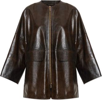 Max Mara Gambero Leren Jas - Dames - Leren en Su&egrave;de Jassen - Bruin - 3XS - Leer - Jassen