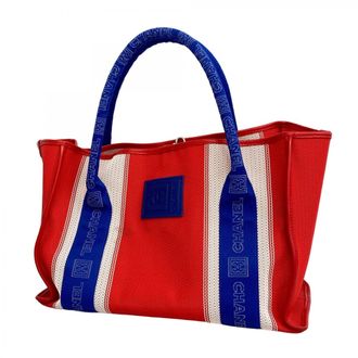 Chanel Blue Red Color Nylon Canvas Tote Bag (Pre-Owned)