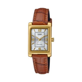 Casio Womens Silver Dial Analog Watch Brown Leather Band - LTP-1234GLL-7ADF