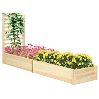 OEM Outsunny Letto Per Orto Rialzato Da Esterno Con Spalliera E 2 Fondo Aperto, Flowers With Traliccio Per Piante Rampicanti In Legno Di Abete, Per Piante
