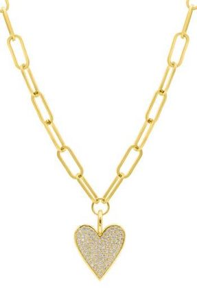 Adornia Crystal Pavé Heart Pendant Oval Link Chain Necklace in Gold at Nordstrom Rack