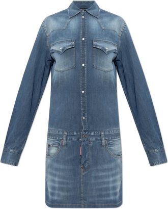 Dsquared2 Trucker Dress - Dames - Shirt Kleedjes - Blauw - S - Katoen - Kleedjes
