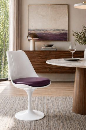 Fusion Living White Tulip Dining Chair with PU Cushion in Purple