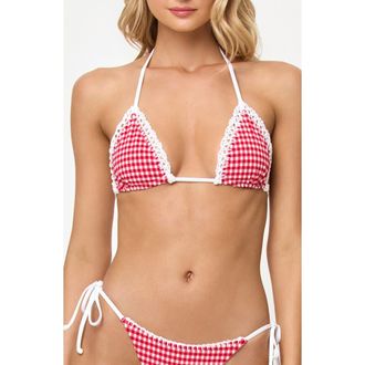 L*Space Samba Embroidered Trim Bikini Top in Lipstick Red at Nordstrom, Size X-Small