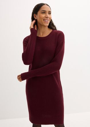 Bonprix Strickkleid BONPRIX, Damen, Gr. 52/54 (XXL), N-Gr, rot (dunkelbeere), Obermaterial: 50% Baumwolle, 50% Polyacryl, unifarben, bequem, Rundhals, Rippstr