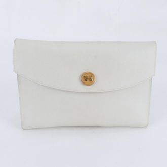 Herm&egrave;s Pochette Rio White Leather Pochette (Pre-Owned)