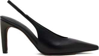 Brunello Cucinelli 80mm slingback embellished heel pumps - women - Leather/Leather/Calf Leather - 38 - Black