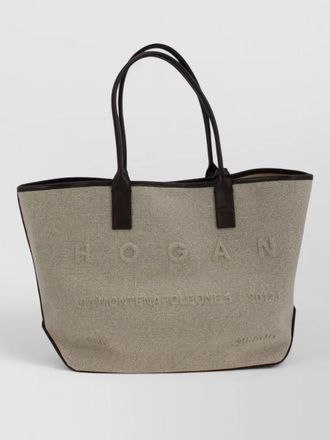 Hogan textured tote bag logo padlock detail