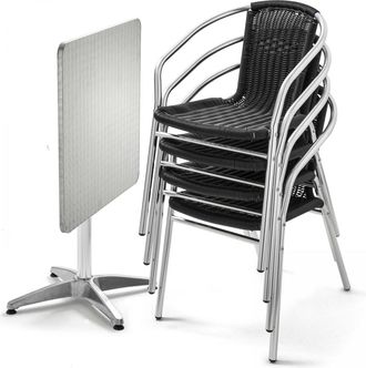 Oviala Mesa cuadrada de aluminio y 4 sillas negras