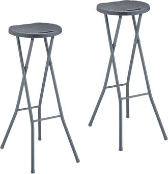 Relaxdays Relaxdays - Set De 2 Taburetes Altos Para Cocina, Banquetas De Bar, Plegables, Pl&aacute;stico, Acero, 80 X 34 X 45 Cm, Gris