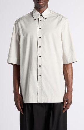 Bottega Veneta Relaxed Fit Short Sleeve Cotton Poplin Button-Down Shirt in 1427 Pearl Grey at Nordstrom, Size 44 Us