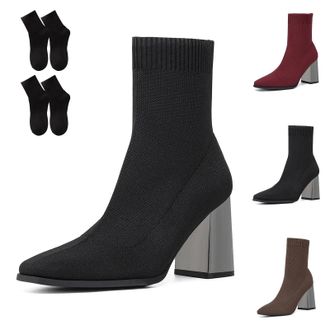 Generic 2026 New Womens Pointed Toe Ankle Boots - Dressy Comfy Knit Sock Booties for Fall & Winter, Perfect for Formal Occasions(Black,10.5)