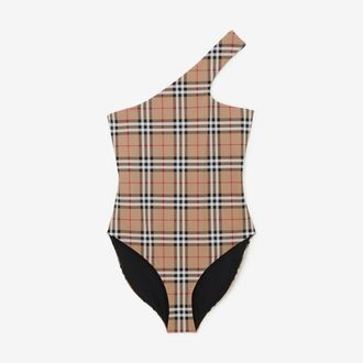 Burberry Check Stretch Nylon Asymmetric Swimsuit