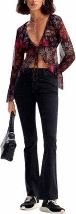 Desigual Rhinestone Flare Leg Jean In Black