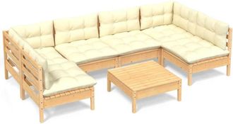 vidaXL Muebles De Jard&iacute;n 7 Pzas Y Cojines Madera Maciza De Pino Crema Vidaxl