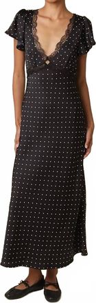 Olivaceous Polka Dot Lace Trim Midi Dress In Black