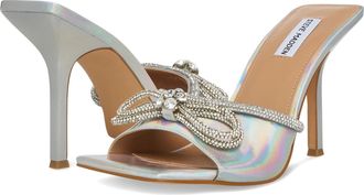 Steve Madden Embellish Sandals Womens M Sliver Bow Detail Stiletto Heel HAM668