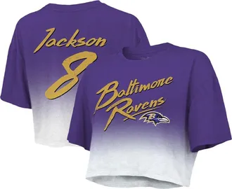 Majestic Threads Womens Majestic Threads Lamar Jackson Purple/White Baltimore Ravens Dip-Dye Player Name & Number Crop Top at Nordstrom, Size Xx-Large