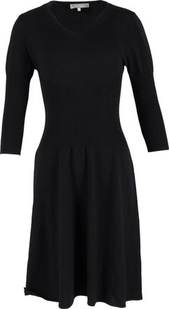 Max Mara V-Neck 3/4 Sleeve Midi Dress in Black Wool