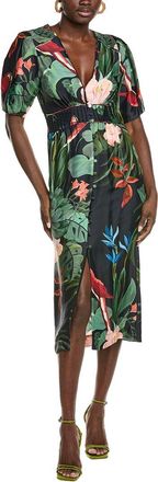 Farm Rio Midnight Macaw Fiesta V Neckline Midi Dress