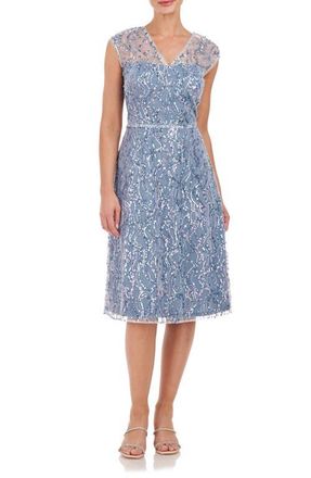 JS Collections Jay Sequin Illusion Neck Cocktail Dress in Baby Blue at Nordstrom, Size 14