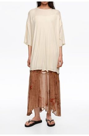 Bimba & Lola Two-Material Dress With Buttoned Hem in Underwater Garden at Nordstrom, Size Medium Eu