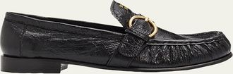 Miu Miu Crinkled Leather Buckled Moccasin Loafers