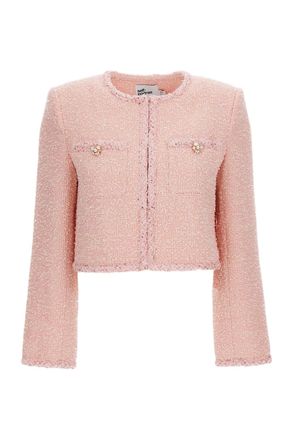 Self Portrait Pink Boucl&eacute; Structured Padded Jacket