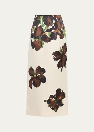 Oscar De La Renta Watercolor Iris Midi Skirt