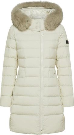Peuterey Bontafwerking Lange Gewatteerde Donsjas - Dames - Dons jassen - Beige - L - Polyester - Jassen