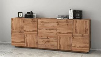 Dmora Aparador Yoel, Buffet De Sal&oacute;n, Aparador De Sal&oacute;n Con 4 Puertas Y 3 Cajones, 220x44h86 Cm, Roble, Con Embalaje Reforzado - Dmora