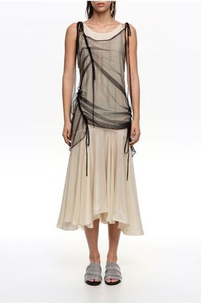 Bimba & Lola Camisole Dress With Mesh Overlay in Black at Nordstrom, Size Xx-Small Eu