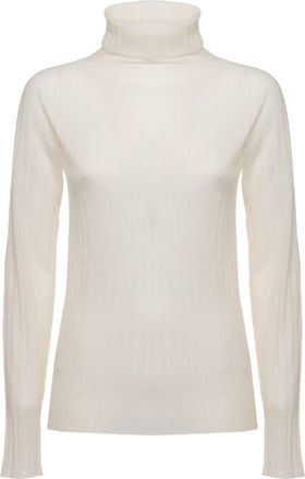 PESERICO Ivory Wool Sweater With High Neck And Ribbed Texture