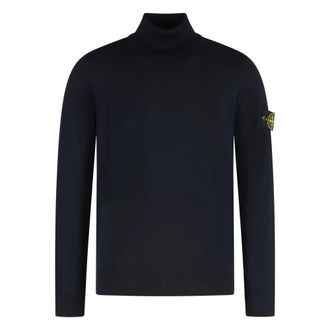 Stone Island Turtleneck Trui met Ribboorden - Heren - Coltruien - Blauw - 2XL - Wol - Truien & Vesten