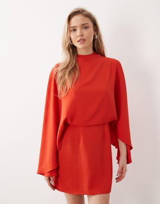 Asos Vestito corto drappeggiato arancione bruciato con dettaglio a mantella