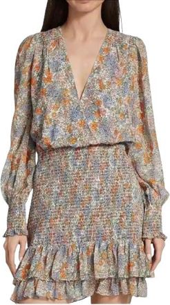 Veronica Beard Floral Saera Smocked Mini Dress Size S
