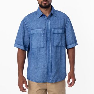 Burberry Short-Sleeved EKD Logo Linen Shirt, Size X-Small