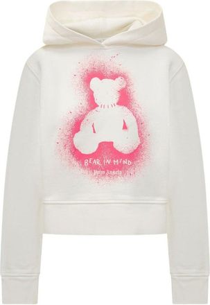 Palm Angels Cropped White Cotton Hoodie