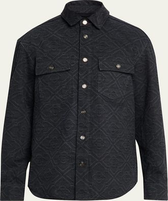 Casablanca Mens Laser Monogram Denim Button-Down Shirt