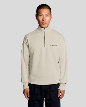 Lyle & Scott Mens Heavyweight Script 1/4 Zip Sweatshirt - Beige - Size X-Small