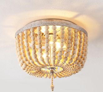 Jonathan Y Designs Allison 10 2-Light Shabby Chic Farmhouse Wood Beaded/Metal LED Flush Mount, White