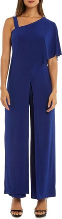 R & M Richards Asymmetrical Overlay Evening Jumpsuit In Royal