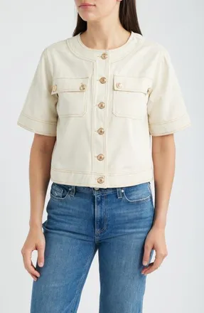 ZOE AND CLAIRE Short Sleeve Cotton Jacket in Cream at Nordstrom, Size X-Small
