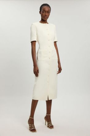 Karen Millen Womens Satin Tux Short Sleeve Tailored Midi Dress - White - Size 12 UK