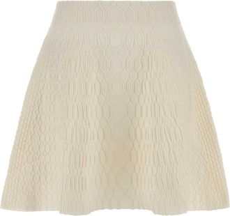 Balmain Flared krokodillen-gebreide rok - Dames - Korte rokken - Wit - XS - Polyester - Rokken