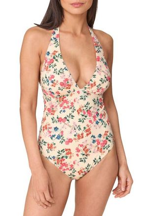 Andie Swim The Majorca Halter One-Piece Swimsuit in Riviera Floral at Nordstrom, Size X-Small